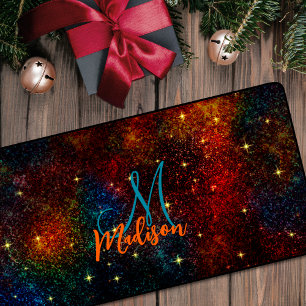 Cute iridescent kleurig faux glitter monogram bureaumat
