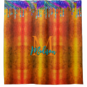 Cute iridescent oranje Glitter Drift monogram Douchegordijn (Voorkant)