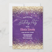 Cute iridescent paars goudfaux glitter monogram kaart (Voorkant)