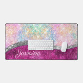Cute iridescent roze faux glitter monogram bureaumat (Keyboard & Muis)