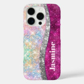 Cute iridescent roze faux glitter monogram Case-Mate iPhone case (Achterkant)