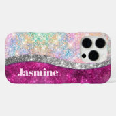 Cute iridescent roze faux glitter monogram Case-Mate iPhone case (Achterkant (horizontaal))