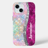 Cute iridescent roze faux glitter monogram Case-Mate iPhone case (Achterkant)