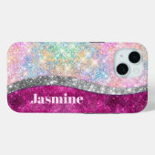 Cute iridescent roze faux glitter monogram Case-Mate iPhone case (Achterkant (horizontaal))