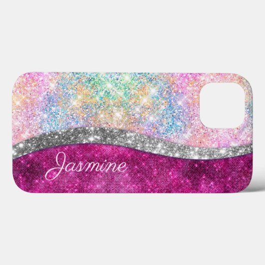 Cute iridescent roze faux glitter monogram Case-Mate iPhone case (Achterkant (horizontaal))