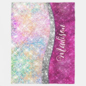 Cute iridescent roze faux glitter monogram fleece deken (Voorkant)