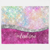Cute iridescent roze faux glitter monogram fleece deken (Voorkant (Horizontaal))