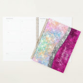 Cute iridescent roze faux glitter monogram planner (Display)