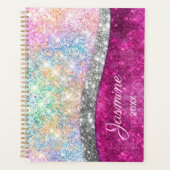 Cute iridescent roze faux glitter monogram planner (Voorkant)