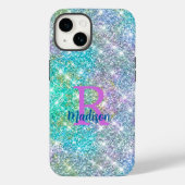 Cute iridescent unicorn blue faux monogram Case-Mate iPhone case (Achterkant)
