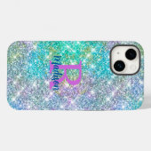 Cute iridescent unicorn blue faux monogram Case-Mate iPhone case (Achterkant (horizontaal))