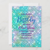 Cute iridescent unicorn blue faux monogram kaart (Voorkant)