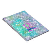 Cute iridescent unicorn blue faux monogram notitieboek (Rechterzijde)