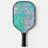 Cute iridescent unicorn blue faux monogram pickleball paddle (Achterkant)
