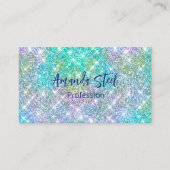 Cute iridescent unicorn blue faux monogram visitekaartje (Voorkant)