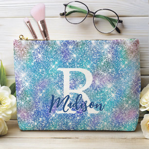 Cute iridescent unicorn blue roze glitter monogram etui