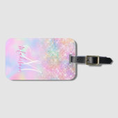 Cute iridescent unicorn ombre glitter monogram bagagelabel (Voorkant (horizontaal))