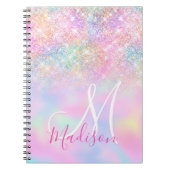 Cute iridescent unicorn ombre glitter monogram notitieboek (Voorkant)