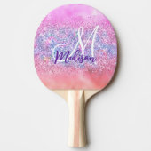 Cute iridescent unicorn ombre glitter monogram tafeltennisbatje (Voorkant)