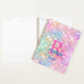 Cute iridescent unicorn roze faux glitter monogram planner (Display)