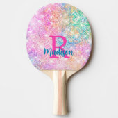 Cute iridescent unicorn roze faux glitter monogram tafeltennisbatje (Voorkant)