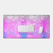 Cute iridescent unicorn Silver Glitter monogram Bureaumat (Keyboard & Muis)