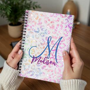 Cute iriserende dierenprint glitters monogram planner