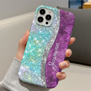 Cute iriserende paarse turquoise nepschitterwerk m iPhone 13 hoesje