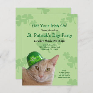 Cute Irish Cat St. Patrick's Day Party Kaart