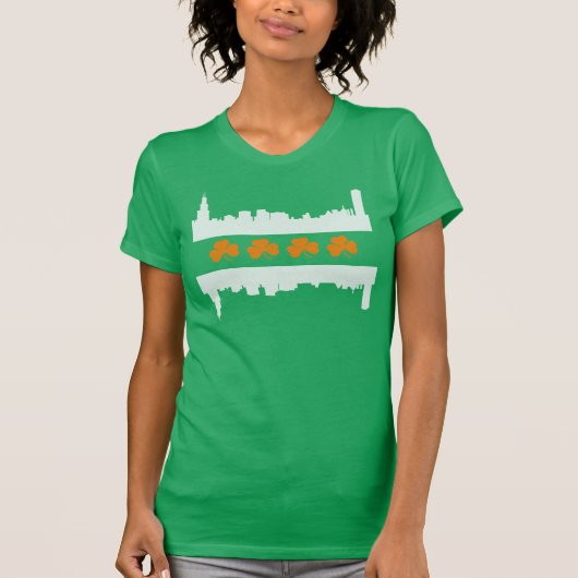 Cute Irish Chicago Skyline Flag St Patrick's Day T-shirt (Voorkant)