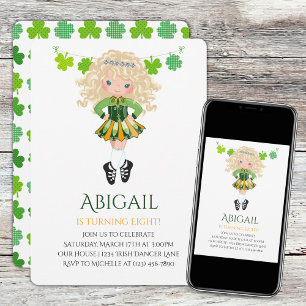 Cute Irish Dance Blond Girl Shamrocks Birthday Kaart