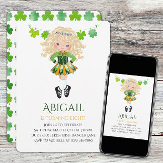 Cute Irish Dance Blond Girl Shamrocks Birthday Kaart
