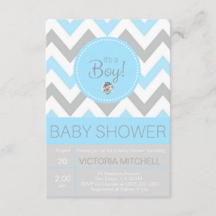 Cute 'It's a Boy' Blue/Grey Chevron Baby shower Kaart