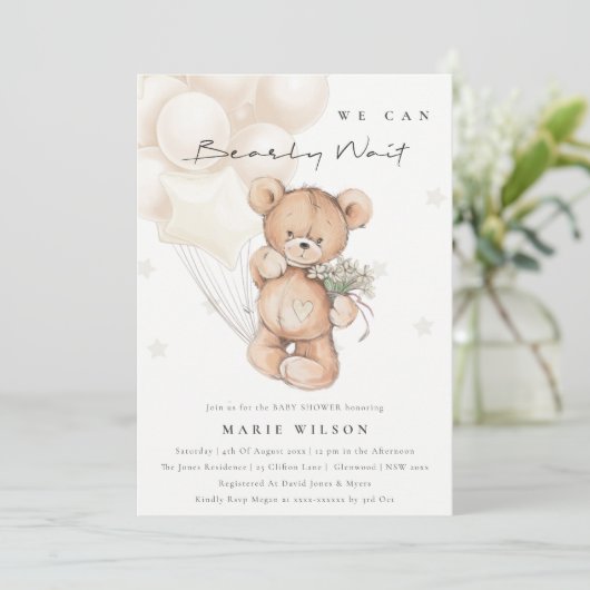 Cute Ivory Barly Wait Balloon Baby shower Uitnodig Bedankkaart (Staand voorkant)