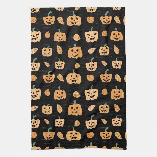 Cute Jack-o'-lantern Visite Serviette De Cuisine (Vertical)