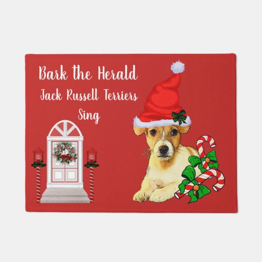 Cute Jack Russell Terrier Kerstmis Deurmat (Voorkant)