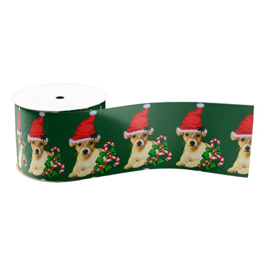 Cute Jack Russell Terrier Puppy Kerstmis Grosgrain Lint (Spoel)