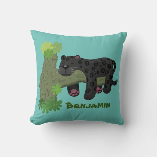 Cute jaguar black panther cartoon illustration kussen (Voorkant)