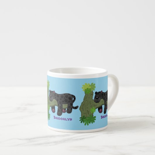 Cute jaguar black panther cat cartoon illustratie espresso kop (Voorkant rechts)