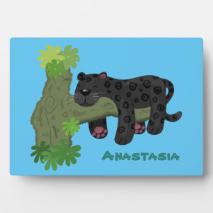 Cute jaguar black panther cat cartoon illustratie fotoplaat