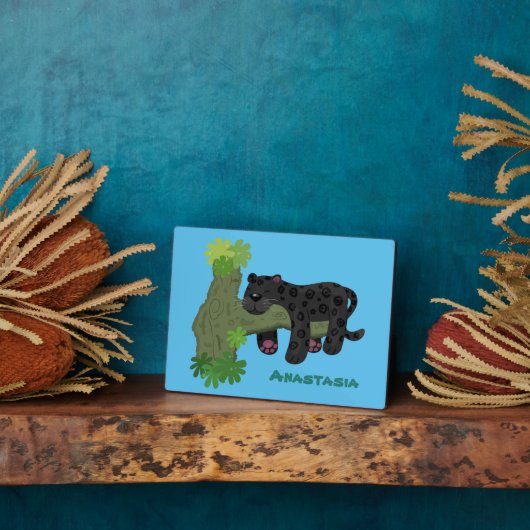 Cute jaguar black panther cat cartoon illustratie fotoplaat (Zijkant)