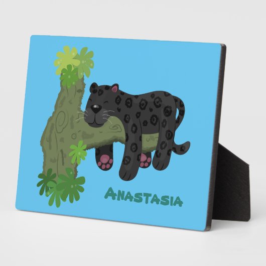 Cute jaguar black panther cat cartoon illustratie fotoplaat (Zijkant)