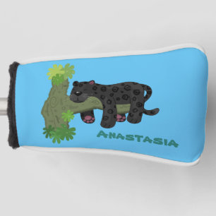 Cute jaguar black panther cat cartoon illustratie golfheadcover