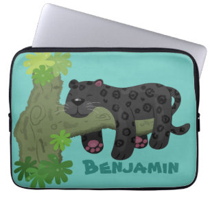Cute jaguar black panther cat cartoon illustratie laptop sleeve