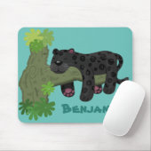 Cute jaguar black panther cat cartoon illustratie muismat (Met muis)