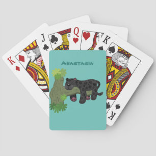 Cute jaguar black panther cat cartoon illustratie pokerkaarten