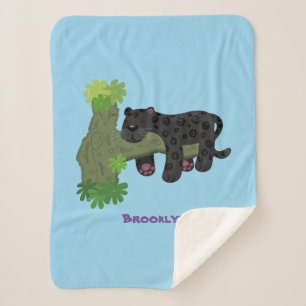 Cute jaguar black panther cat cartoon illustratie sherpa deken