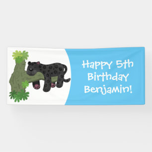 Cute jaguar black panther cat cartoon illustratie spandoek