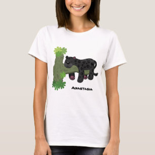 Cute jaguar black panther cat cartoon illustratie t-shirt