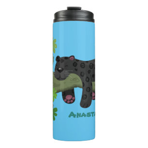 Cute jaguar black panther cat cartoon illustratie thermosbeker